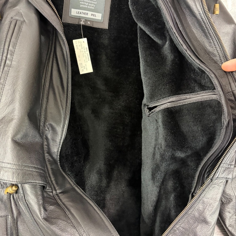 Vintage 80s Sergio Vadducci Black Leather Hooded Jacket Size XL NEW! - Picture 6 of 10